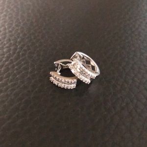 White Gold and Diamonds Mini Hoop Earrings